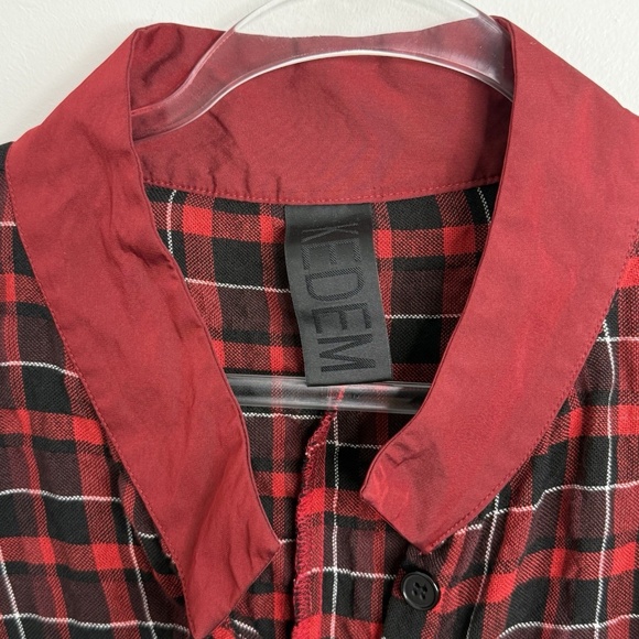 Kedem Sasson Top Women's One Size Red Plaid Button Up Tunic Oversized Lagenlook - Picture 5 of 14